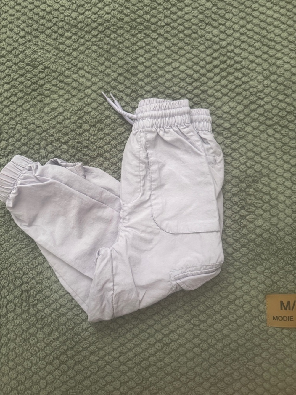 Kids Elastic Waist White Cargo Jogger Pants